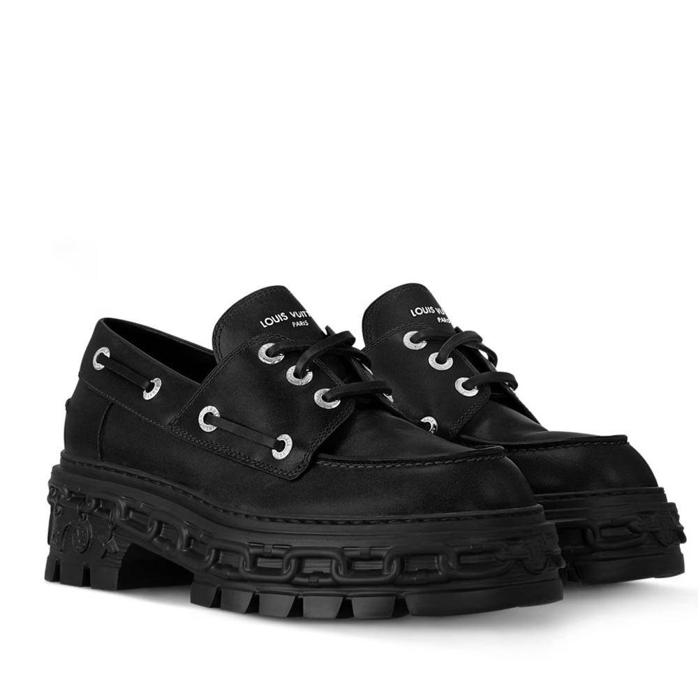 Louis Vuitton Brand New NWT LV Record Boat Shoe in Noir (Black) Size 38N